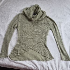 Wooden Ships Asymmetrical Cowl Neck XS, Sage, Mohair/Wool Blend, Lagenlook